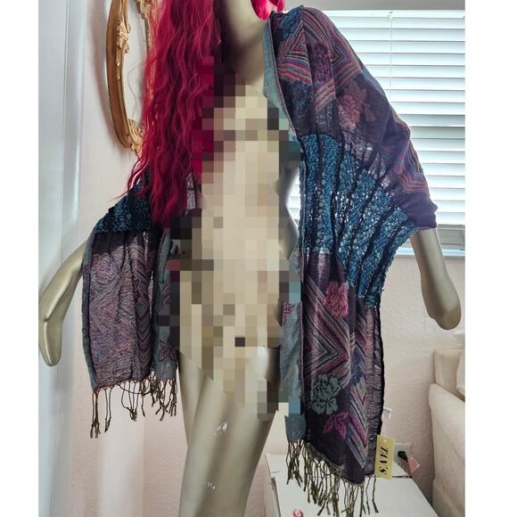 NWT Tan's Multicolored Pashmina Kimono Body Wrap Scarf One Size - Picture 1 of 7